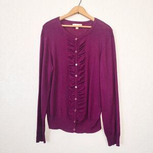 Carolyn Taylor Purple Ruffle Front Button Cardigan Size XL‎